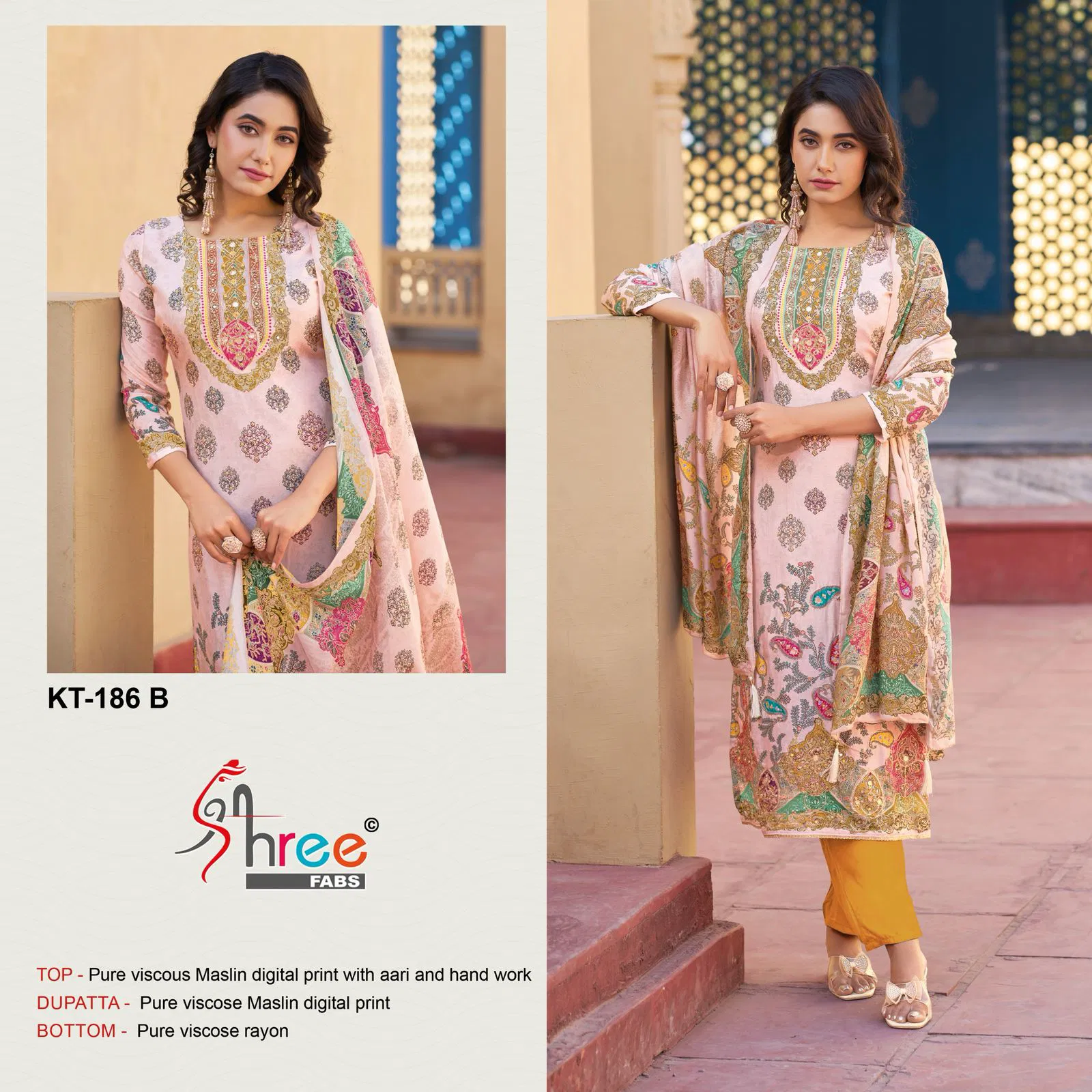 Kt 186 by Shree Viscose Maslin Digital Printed Salwar Suits Orders In India